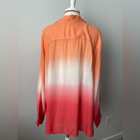 Denim 24/7 NWOT Tropical Ombre' Button Front Versatile Rayon Travel Tunic 28W - Picture 4 of 8